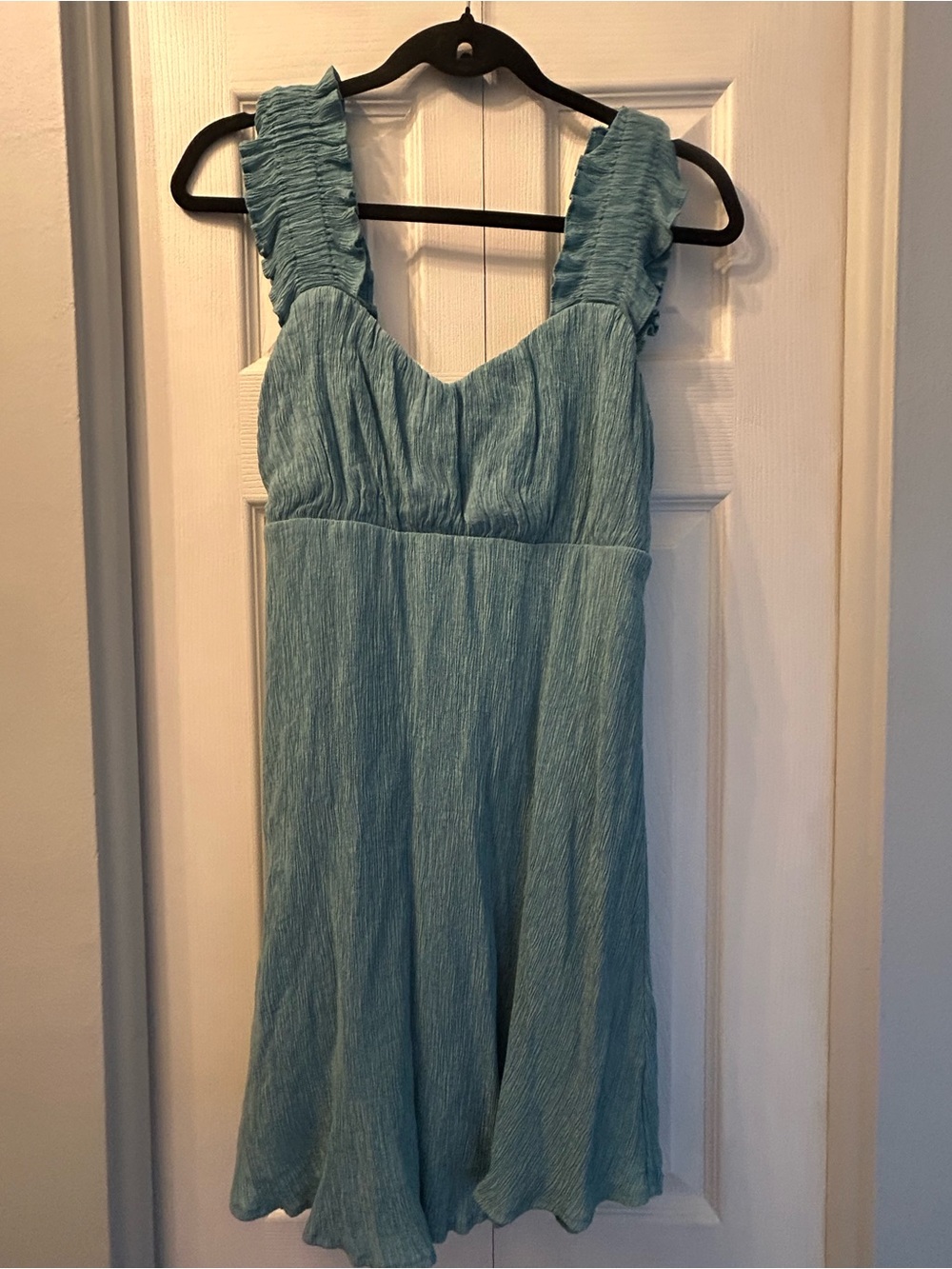 Light Teal lined sundress with ruffled straps